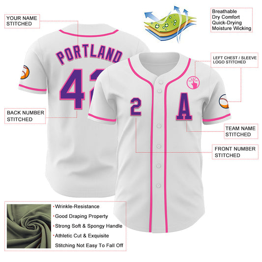 Custom White Purple-Pink Authentic Baseball Jersey - Sky-Custom