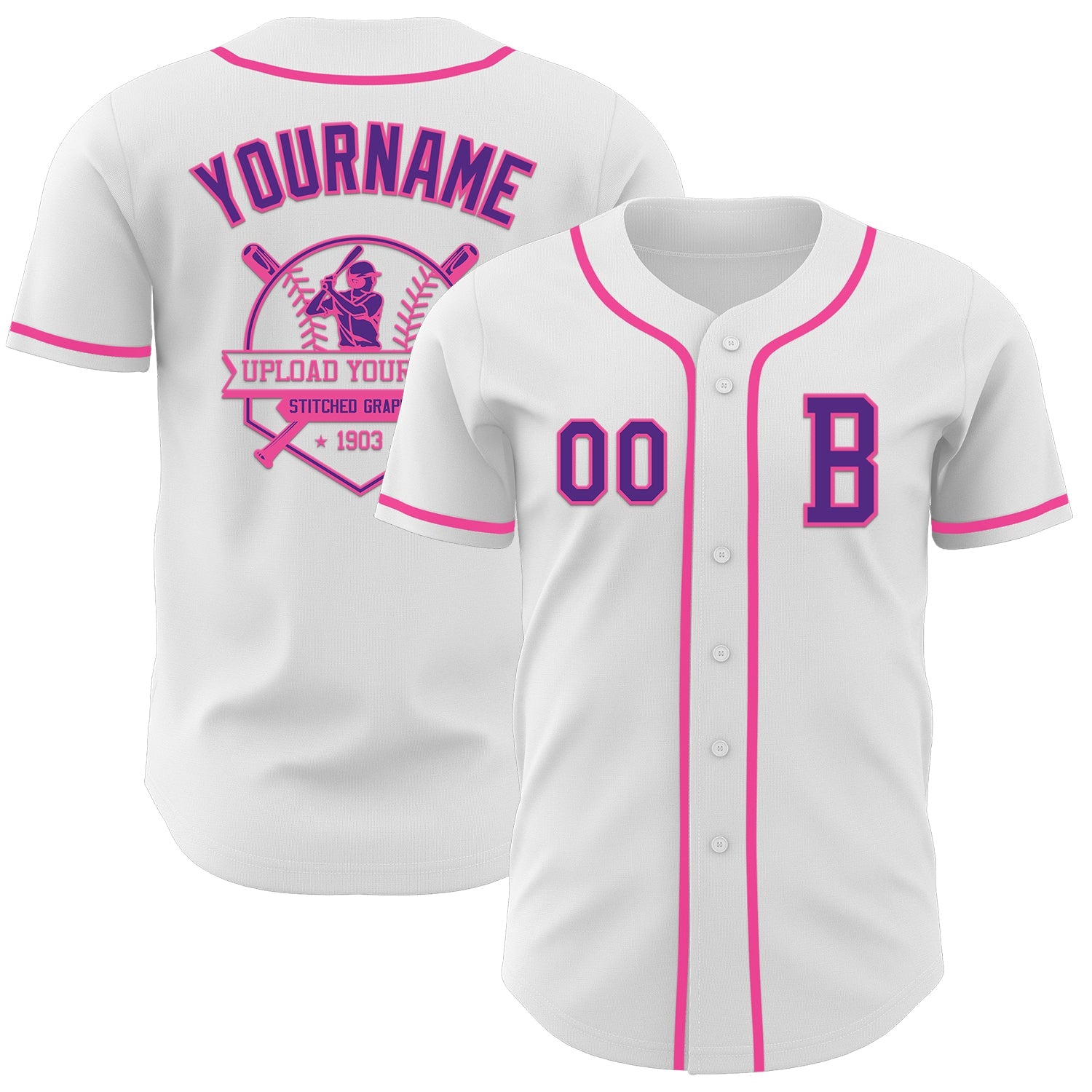 Custom White Purple-Pink Authentic Baseball Jersey - Sky-Custom