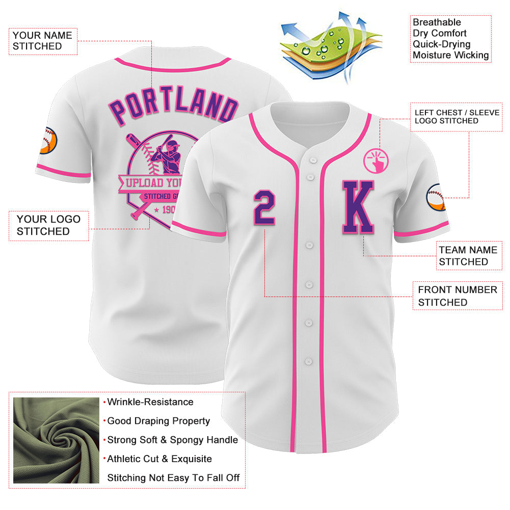 Custom White Purple-Pink Authentic Baseball Jersey - Sky-Custom
