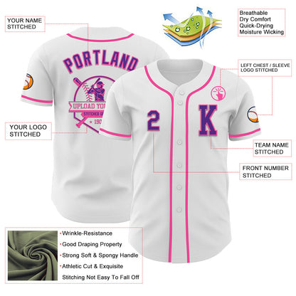 Custom White Purple-Pink Authentic Baseball Jersey - Sky-Custom