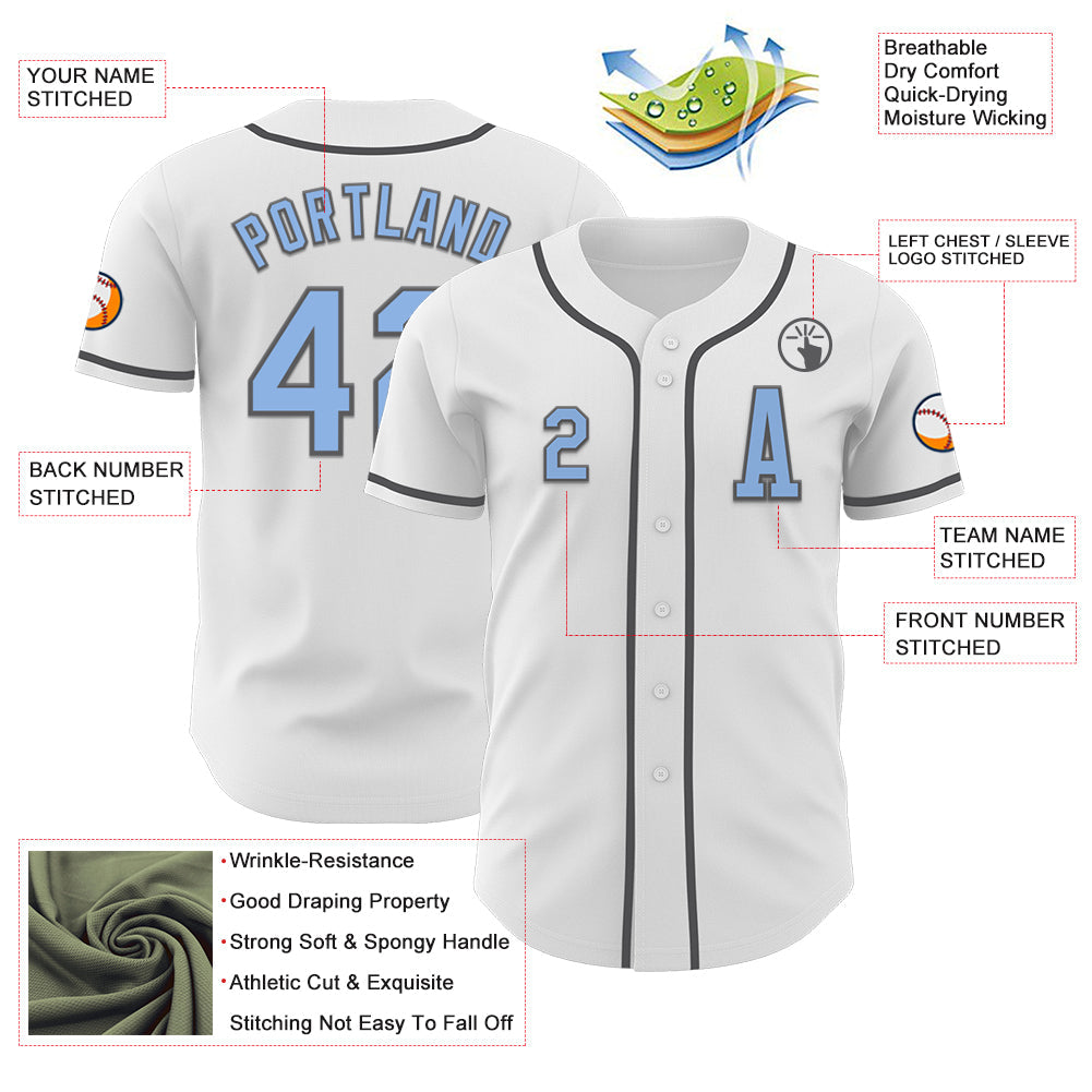 Custom White Light Blue-Steel Gray Authentic Baseball Jersey - Sky-Custom