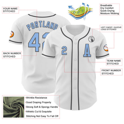 Custom White Light Blue-Steel Gray Authentic Baseball Jersey - Sky-Custom