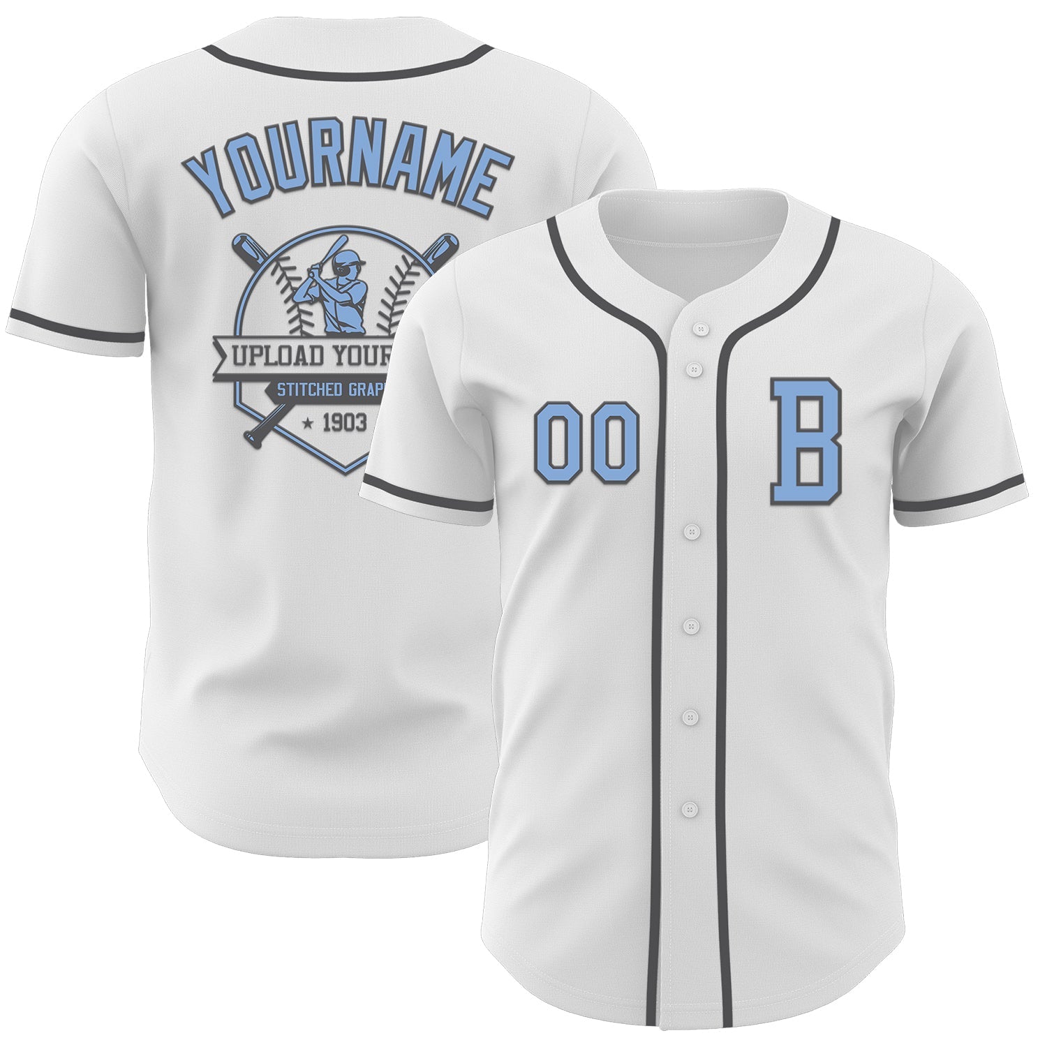 Custom White Light Blue-Steel Gray Authentic Baseball Jersey - Sky-Custom