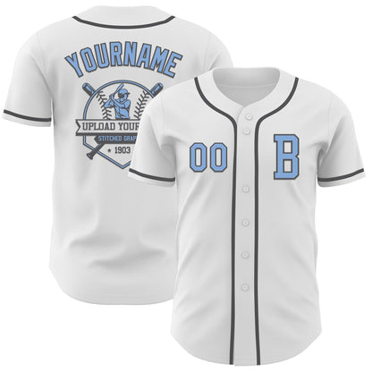Custom White Light Blue-Steel Gray Authentic Baseball Jersey - Sky-Custom