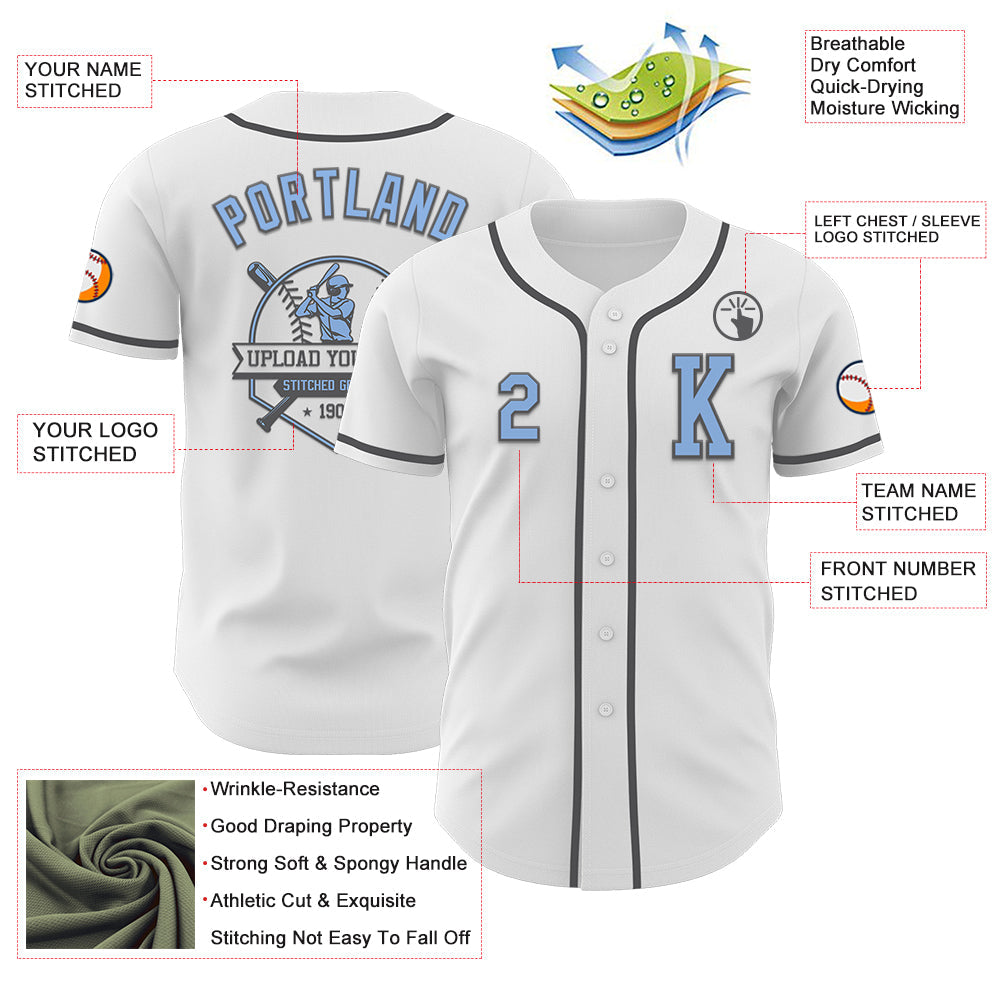Custom White Light Blue-Steel Gray Authentic Baseball Jersey - Sky-Custom