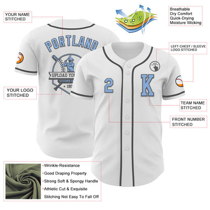 Custom White Light Blue-Steel Gray Authentic Baseball Jersey - Sky-Custom