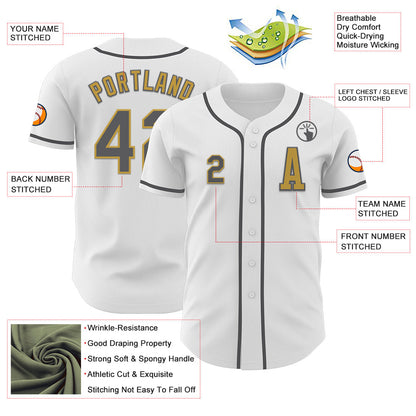 Custom White Steel Gray-Old Gold Authentic Baseball Jersey - Sky-Custom