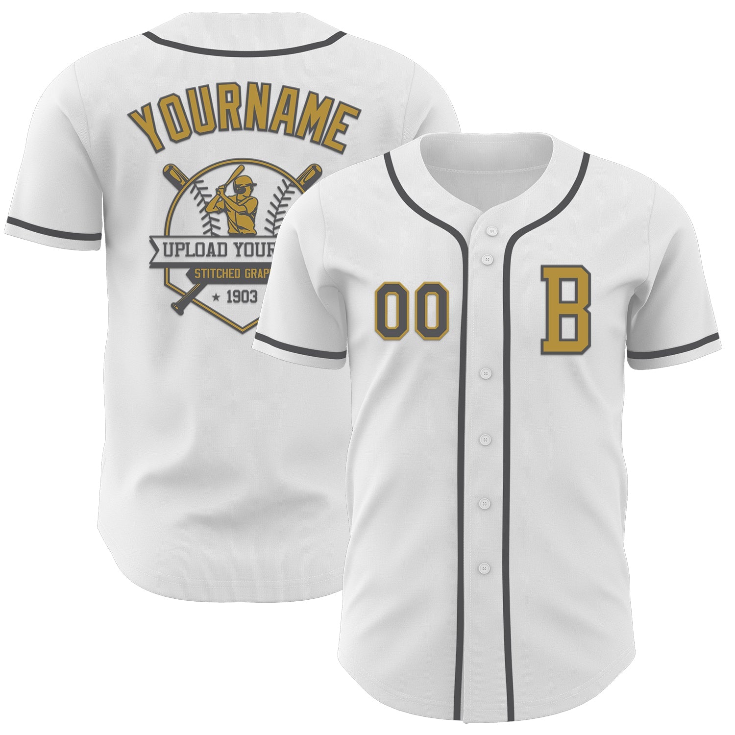 Custom White Steel Gray-Old Gold Authentic Baseball Jersey - Sky-Custom
