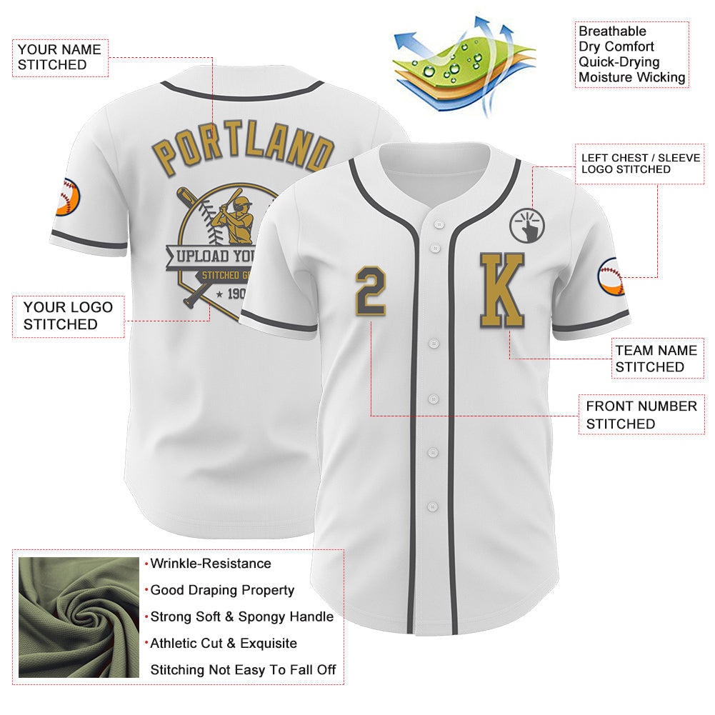 Custom White Steel Gray-Old Gold Authentic Baseball Jersey - Sky-Custom