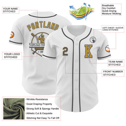 Custom White Steel Gray-Old Gold Authentic Baseball Jersey - Sky-Custom