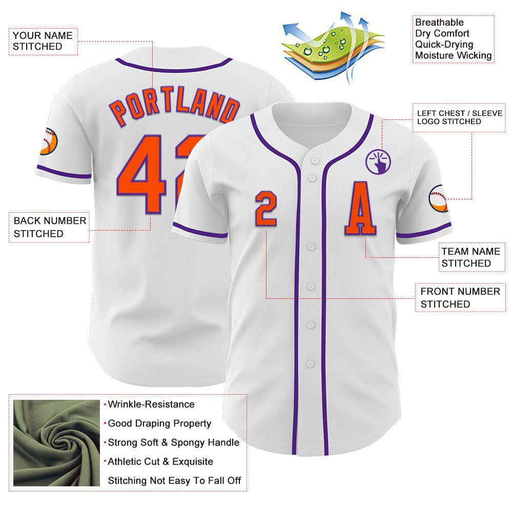 Custom White Orange-Purple Authentic Baseball Jersey - Sky-Custom