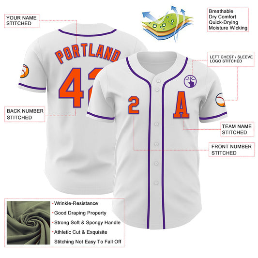 Custom White Orange-Purple Authentic Baseball Jersey - Sky-Custom