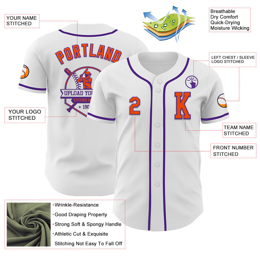 Custom White Orange-Purple Authentic Baseball Jersey - Sky-Custom