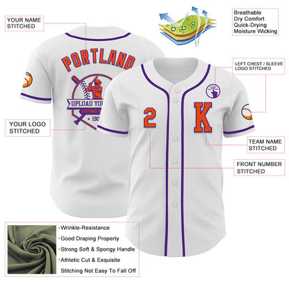 Custom White Orange-Purple Authentic Baseball Jersey - Sky-Custom