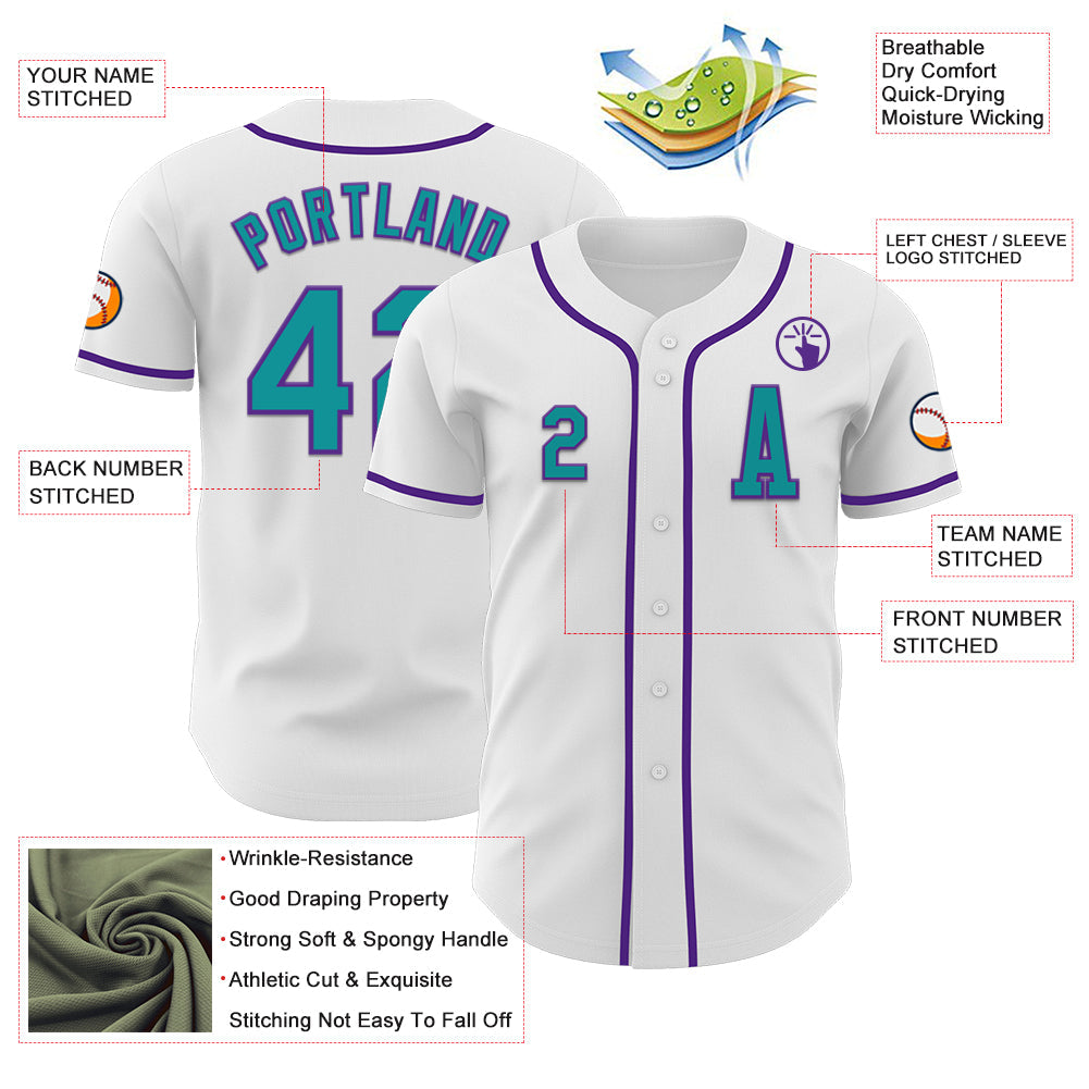 Custom White Teal-Purple Authentic Baseball Jersey - Sky-Custom