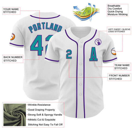 Custom White Teal-Purple Authentic Baseball Jersey - Sky-Custom