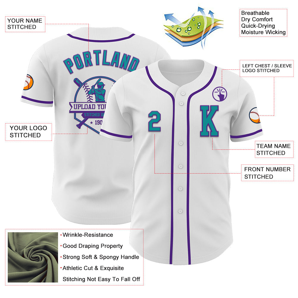 Custom White Teal-Purple Authentic Baseball Jersey - Sky-Custom