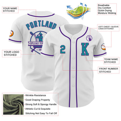 Custom White Teal-Purple Authentic Baseball Jersey - Sky-Custom