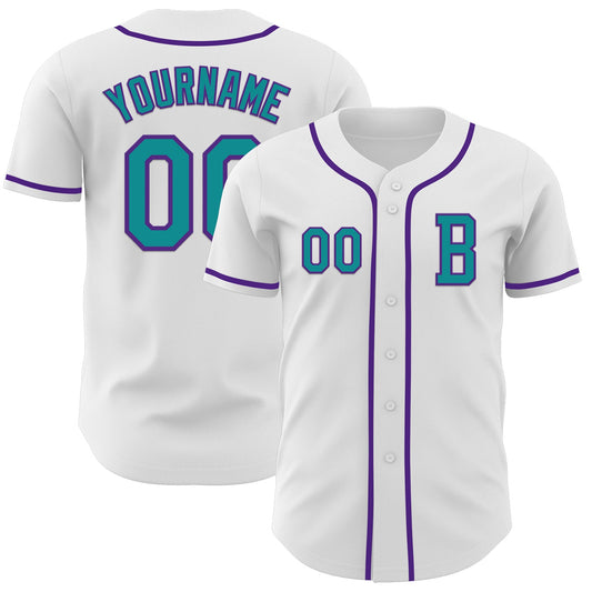 Custom White Teal-Purple Authentic Baseball Jersey - Sky-Custom