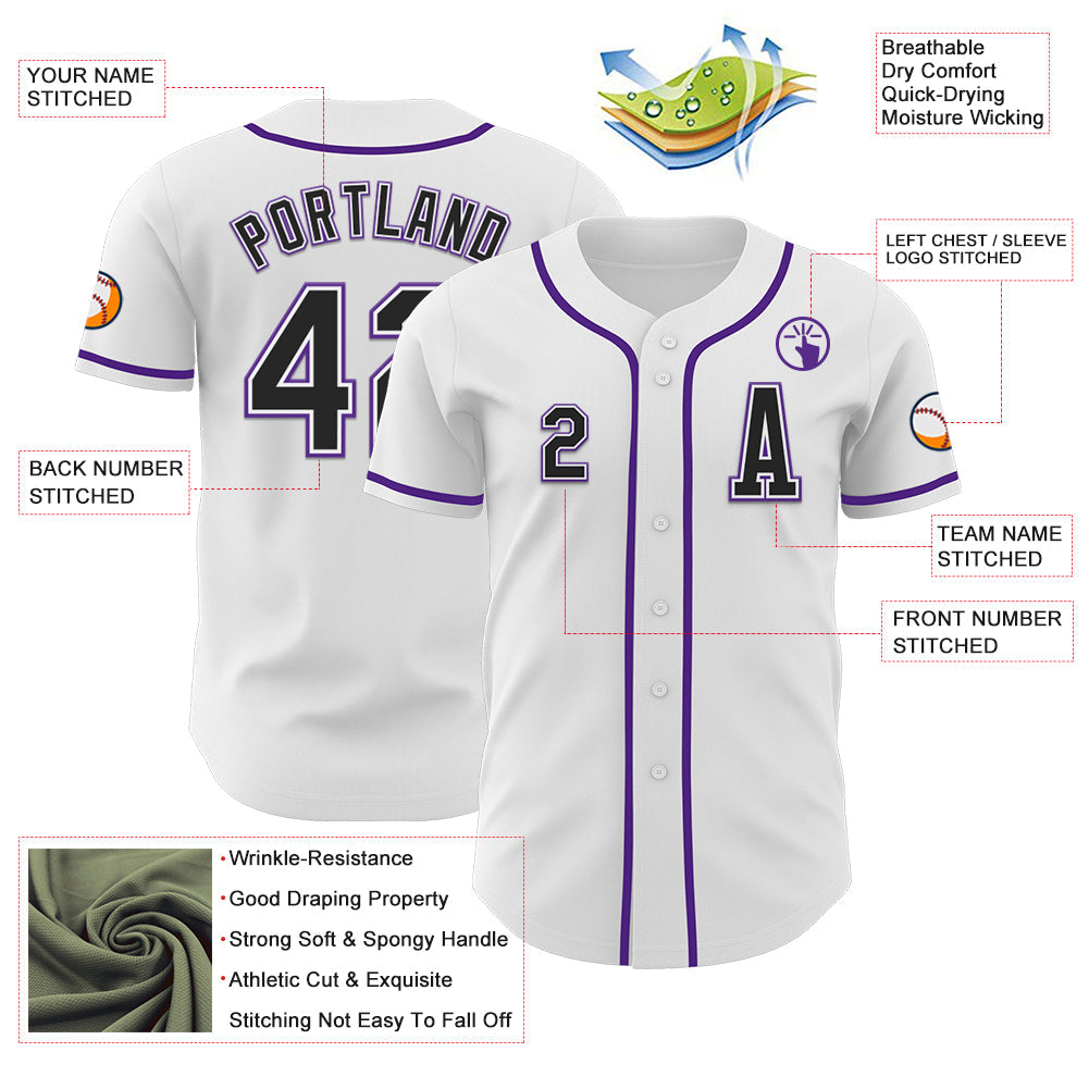 Custom White Black-Purple Authentic Baseball Jersey - Sky-Custom