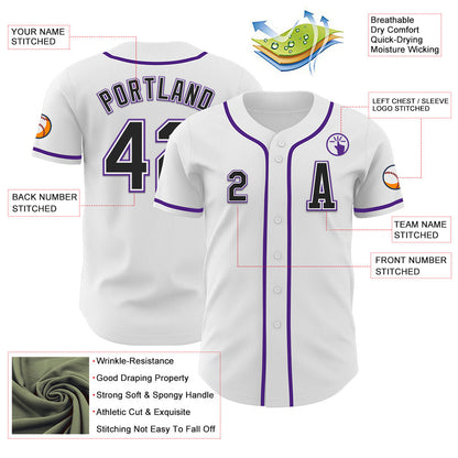 Custom White Black-Purple Authentic Baseball Jersey - Sky-Custom