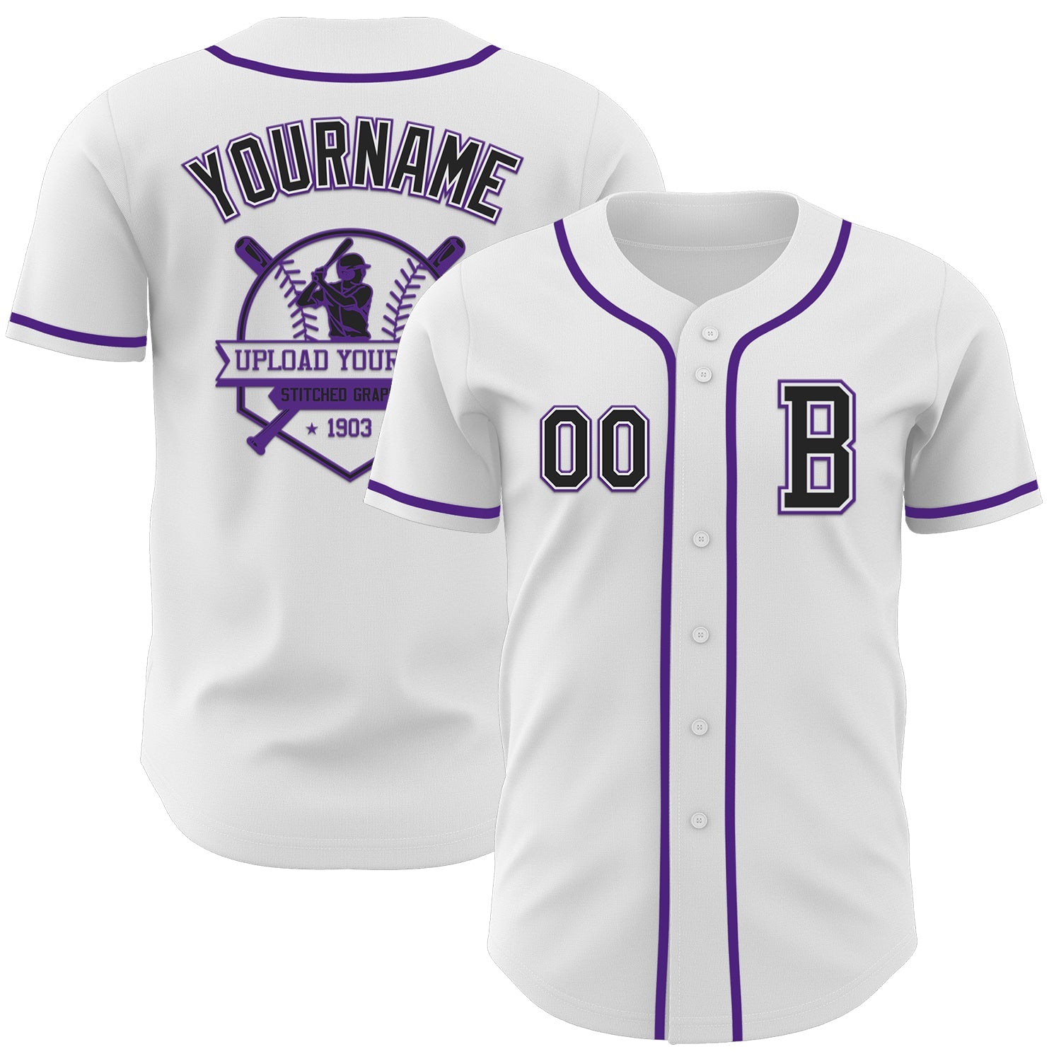 Custom White Black-Purple Authentic Baseball Jersey - Sky-Custom