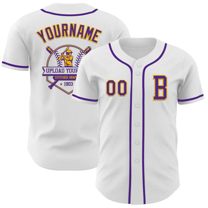 Custom White Purple-Gold Authentic Baseball Jersey - Sky-Custom