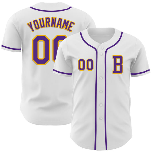 Custom White Purple-Gold Authentic Baseball Jersey - Sky-Custom
