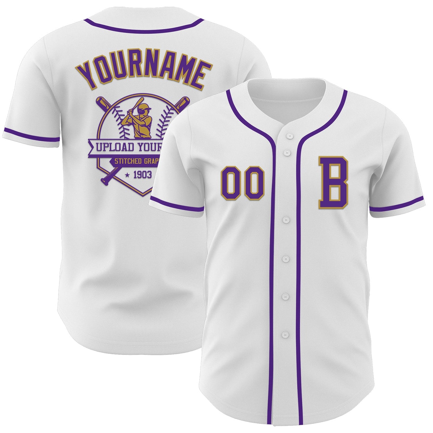 Custom White Purple-Old Gold Authentic Baseball Jersey - Sky-Custom