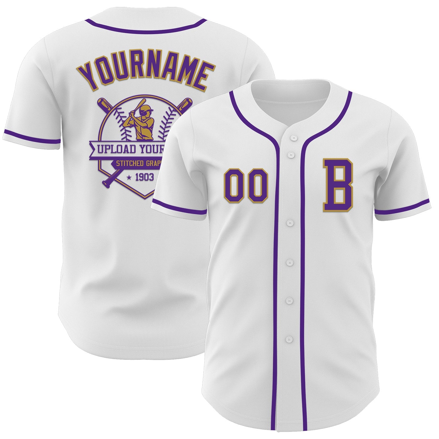 Custom White Purple-Old Gold Authentic Baseball Jersey - Sky-Custom