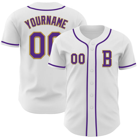 Custom White Purple-Old Gold Authentic Baseball Jersey - Sky-Custom