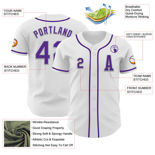 Custom White Purple-Gray Authentic Baseball Jersey - Sky-Custom