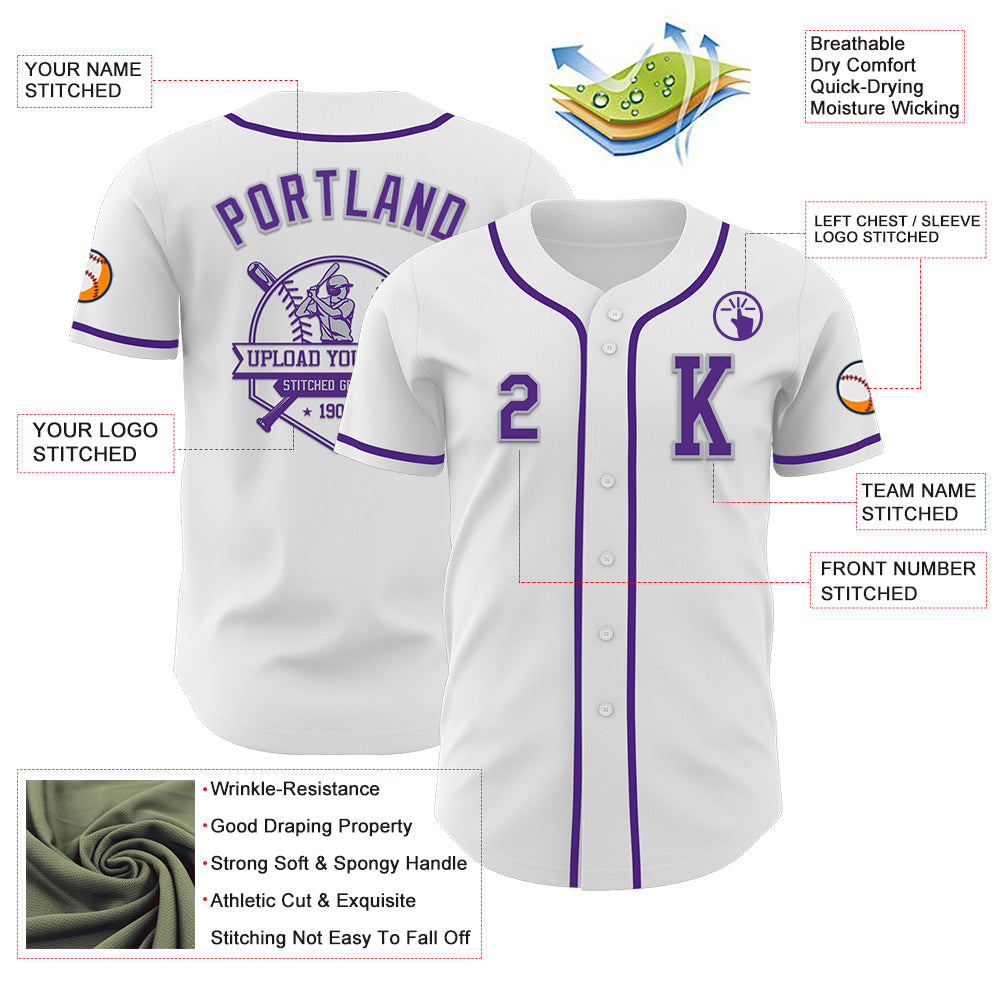 Custom White Purple-Gray Authentic Baseball Jersey - Sky-Custom