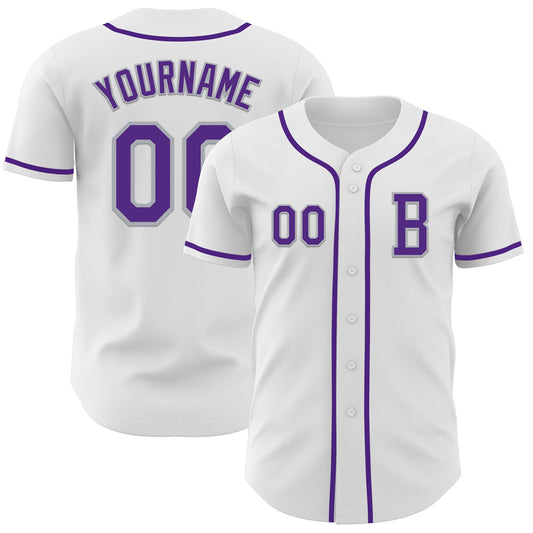 Custom White Purple-Gray Authentic Baseball Jersey - Sky-Custom