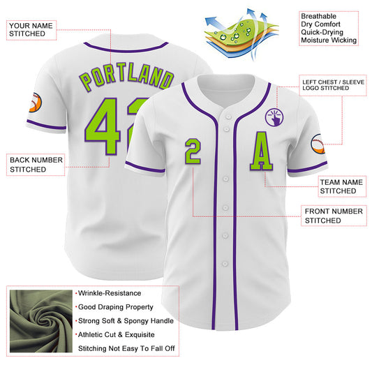 Custom White Neon Green-Purple Authentic Baseball Jersey - Sky-Custom
