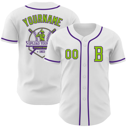 Custom White Neon Green-Purple Authentic Baseball Jersey - Sky-Custom