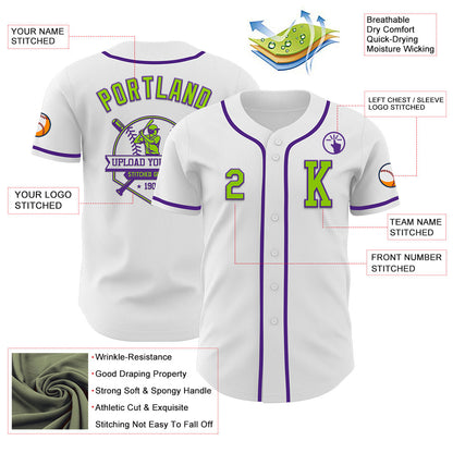 Custom White Neon Green-Purple Authentic Baseball Jersey - Sky-Custom