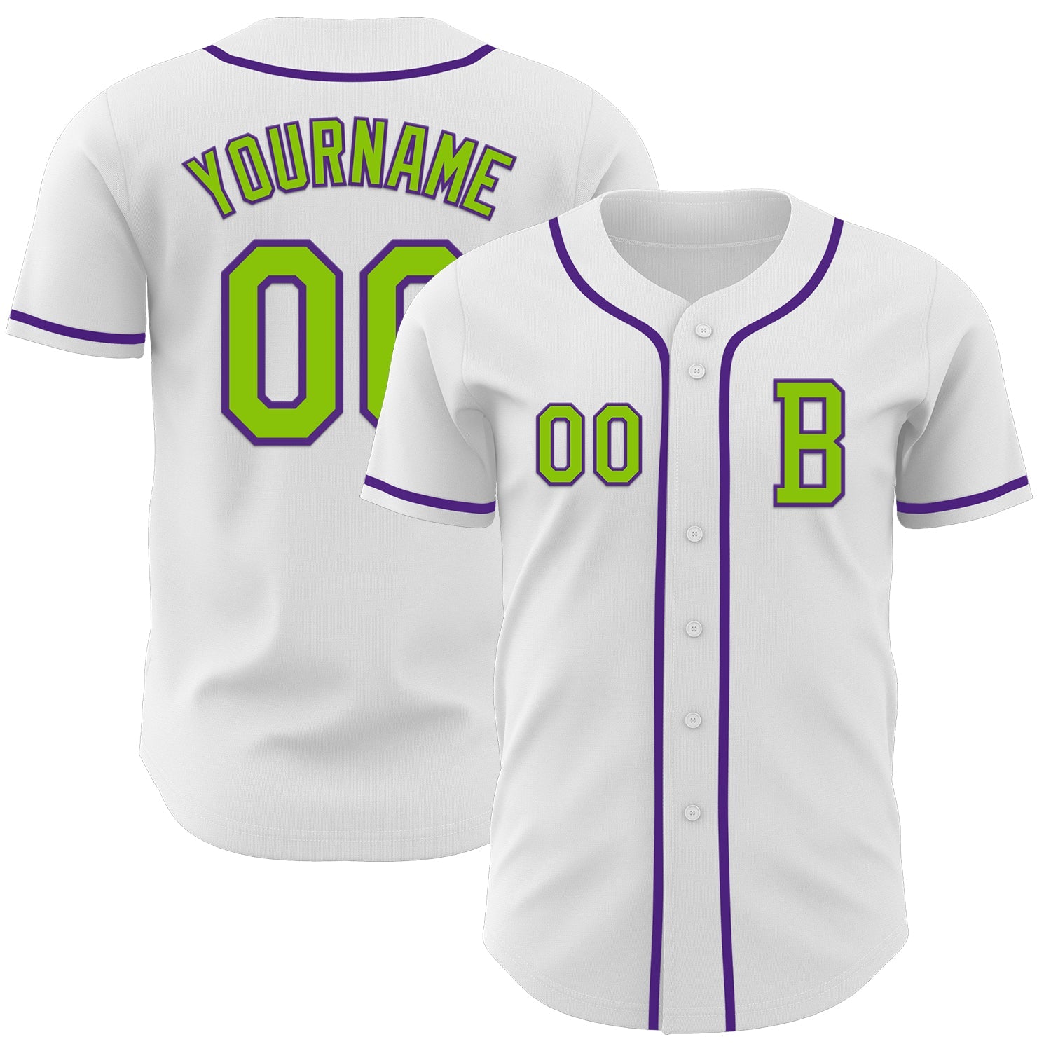 Custom White Neon Green-Purple Authentic Baseball Jersey - Sky-Custom