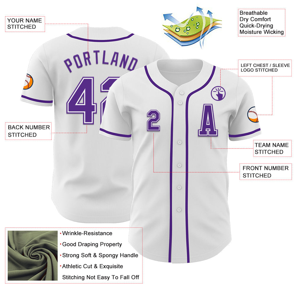 Custom White Purple Authentic Baseball Jersey - Sky-Custom