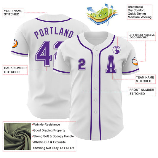 Custom White Purple Authentic Baseball Jersey - Sky-Custom