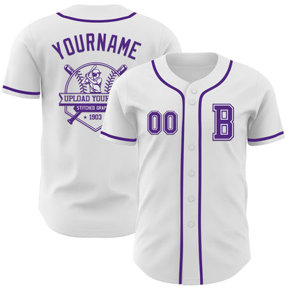 Custom White Purple Authentic Baseball Jersey - Sky-Custom