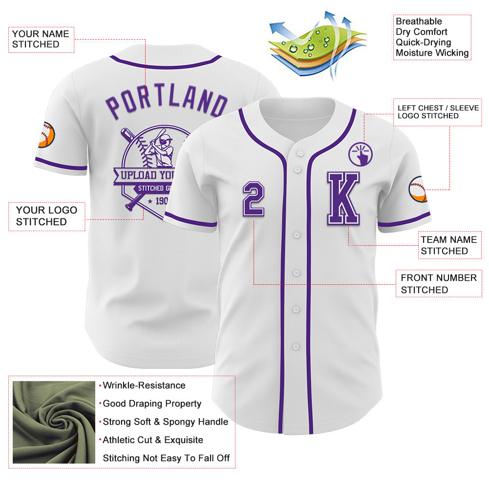 Custom White Purple Authentic Baseball Jersey - Sky-Custom