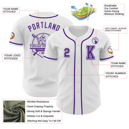 Custom White Purple Authentic Baseball Jersey - Sky-Custom