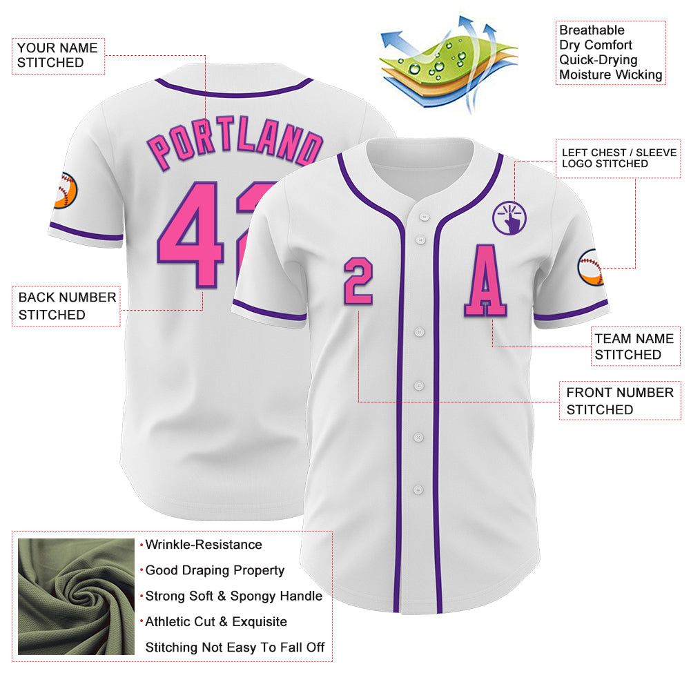 Custom White Pink-Purple Authentic Baseball Jersey - Sky-Custom