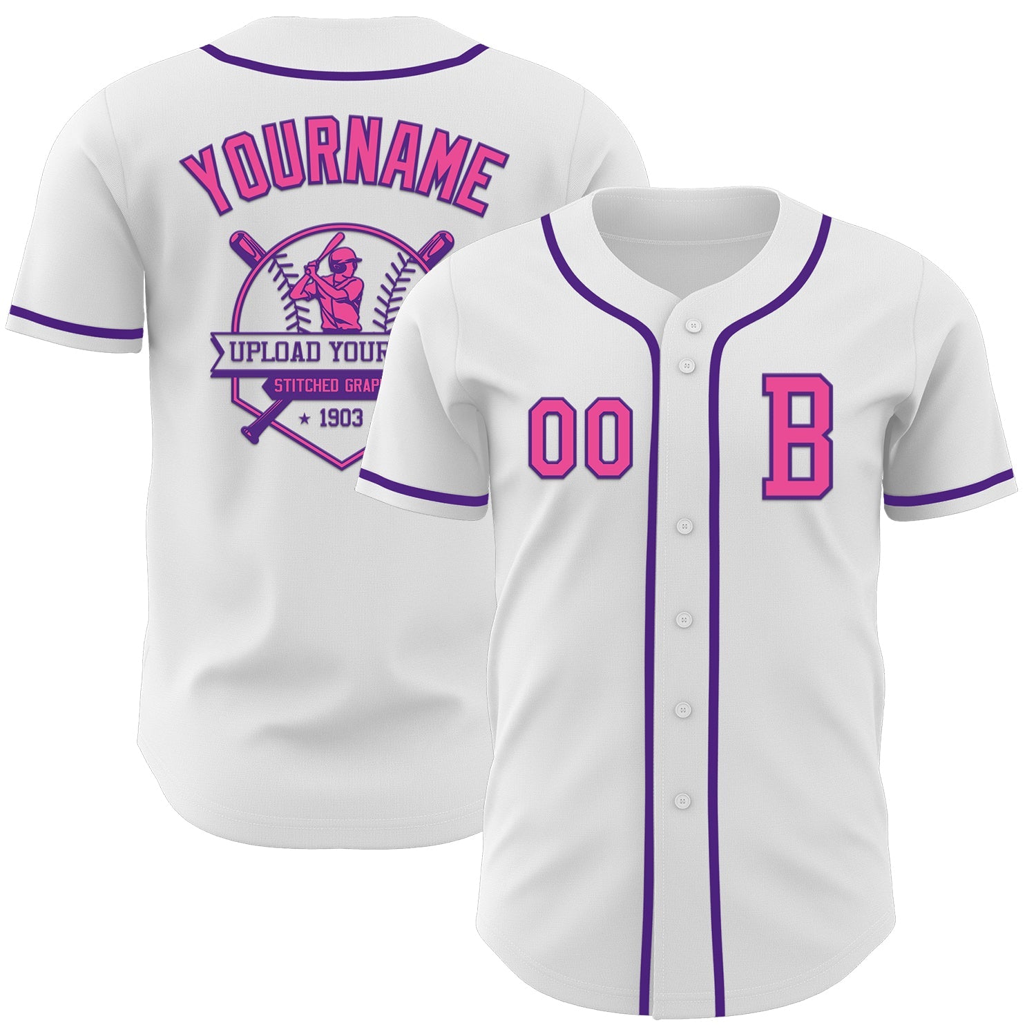 Custom White Pink-Purple Authentic Baseball Jersey - Sky-Custom