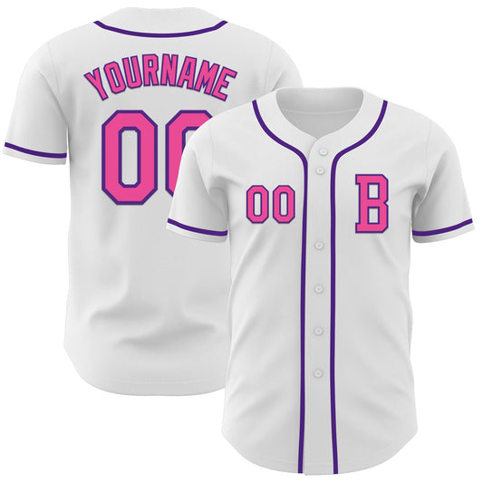 Custom White Pink-Purple Authentic Baseball Jersey - Sky-Custom