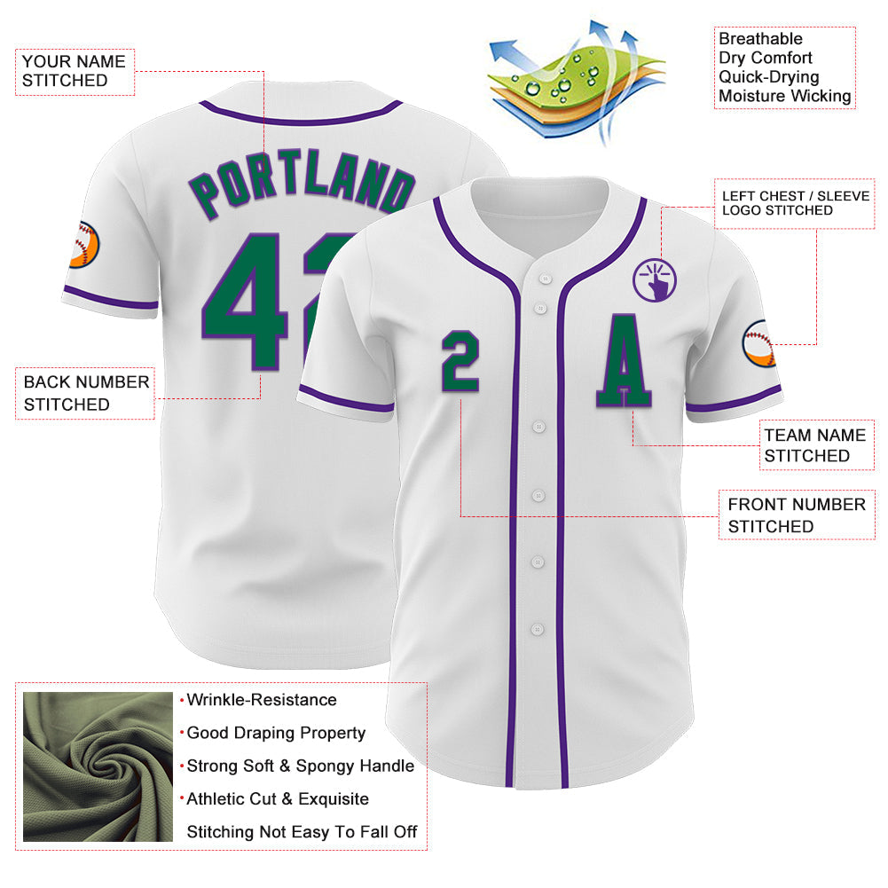Custom White Kelly Green-Purple Authentic Baseball Jersey - Sky-Custom