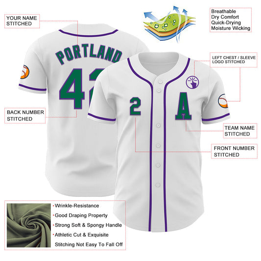 Custom White Kelly Green-Purple Authentic Baseball Jersey - Sky-Custom