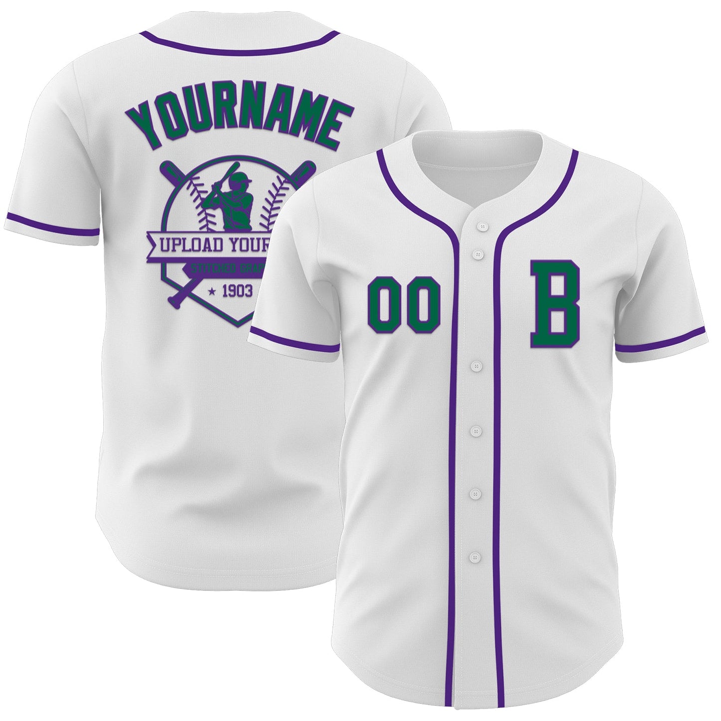 Custom White Kelly Green-Purple Authentic Baseball Jersey - Sky-Custom
