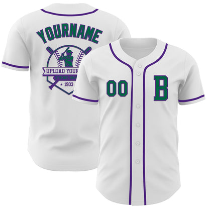 Custom White Kelly Green-Purple Authentic Baseball Jersey - Sky-Custom